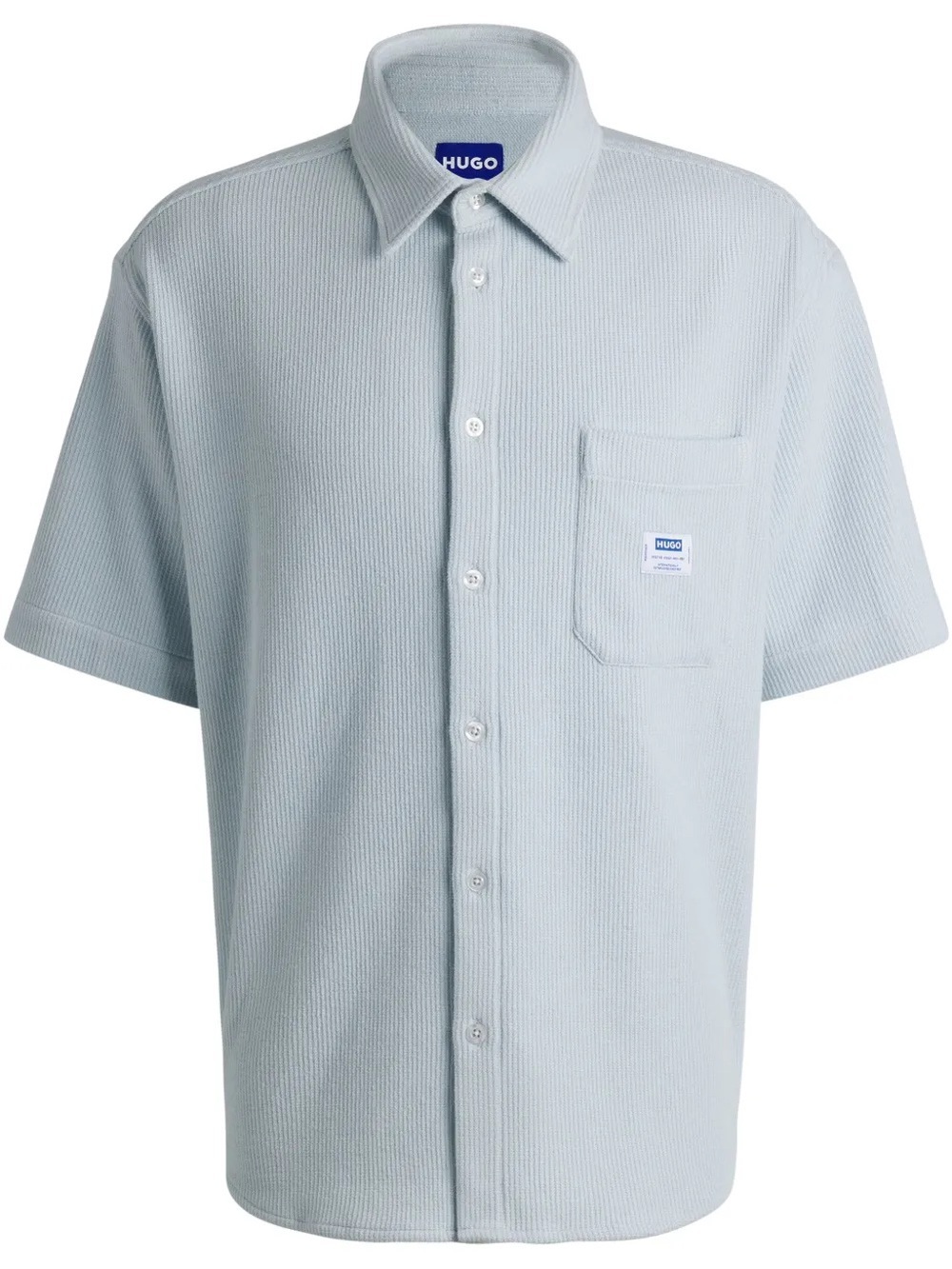 HUGO Oversize-Fit Shirt in Slub Cotton With Patch Pockets Light Blue Medium